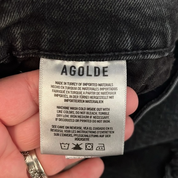 AGOLDE RILEY STRAIGHT LEG CROPPED HIGH RISE RAW HEM BLACK JEANS 26 - Picture 11 of 16